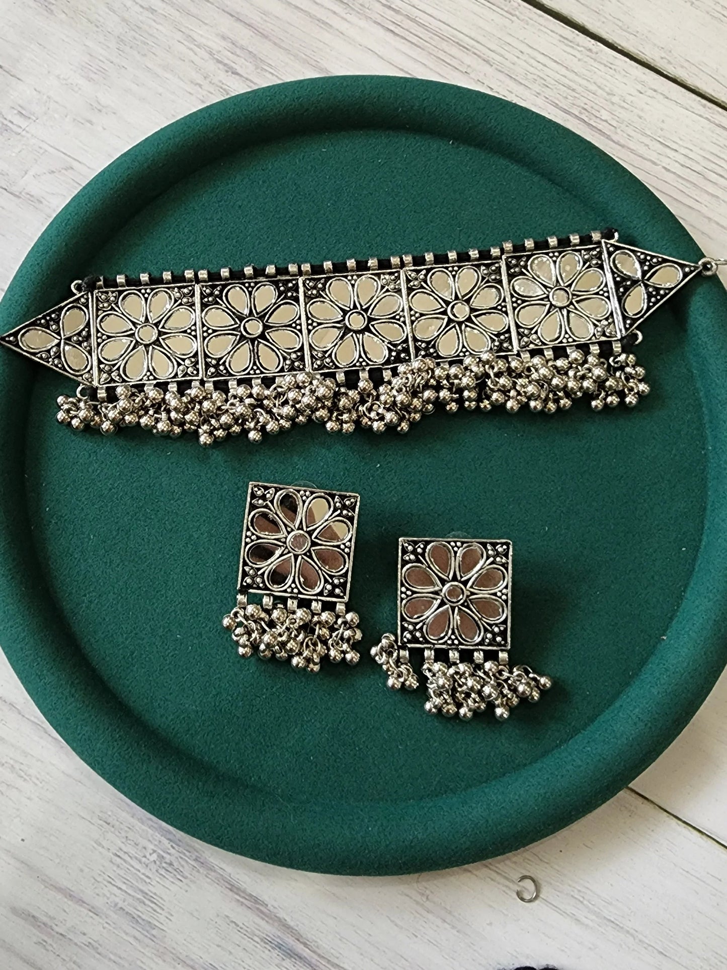 Mirror choker necklace set