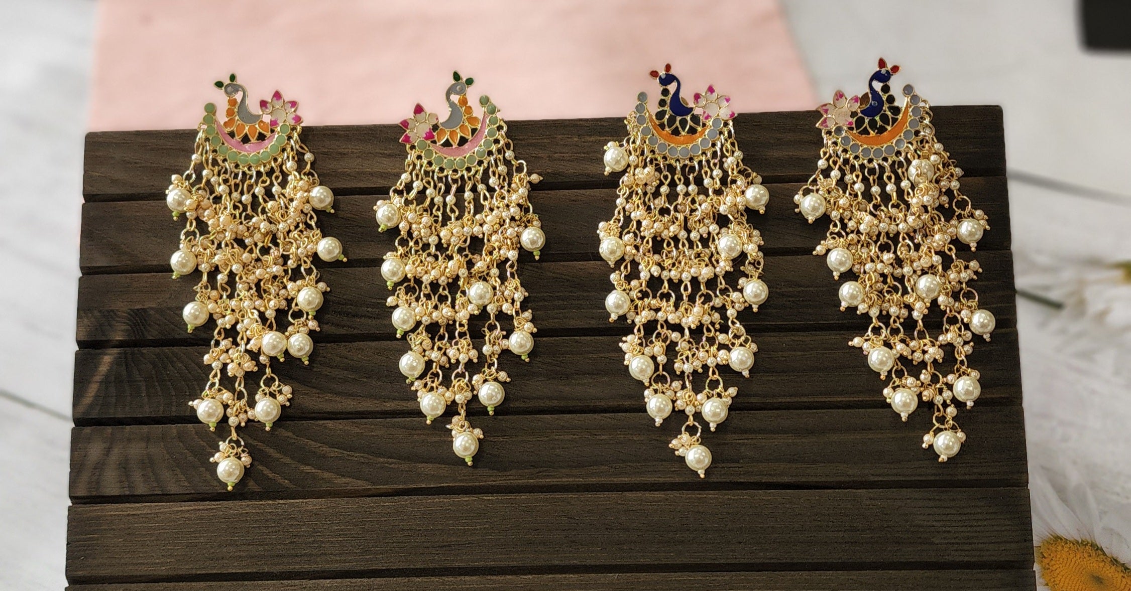 Gold Plated Kundan Chandbali chandelier Earrings meenakari Jhumka earrings