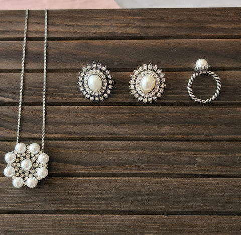 Pearl set earrings necklace and ring