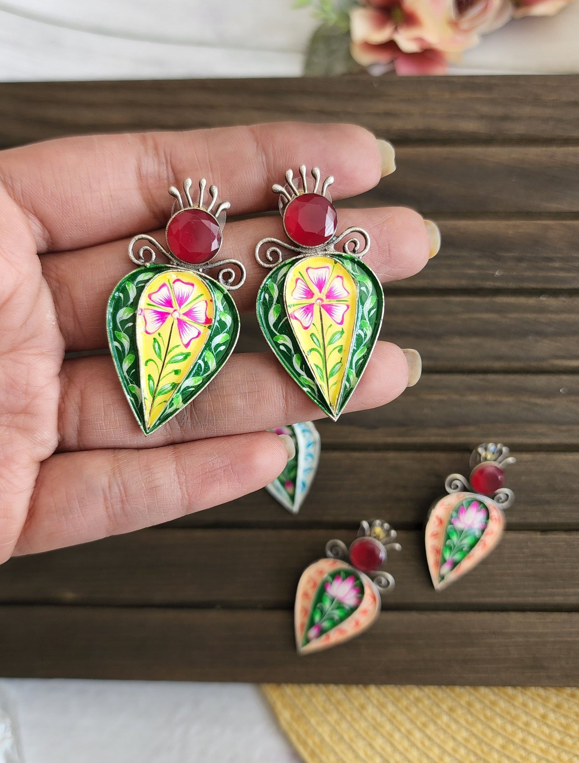 Handpainted silver alike stud earrings