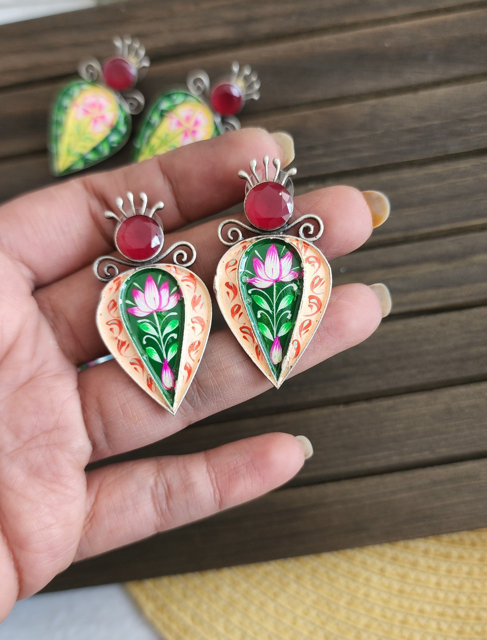 Handpainted silver alike stud earrings