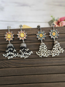 Maithri handpainted silver alike jhumka earrings