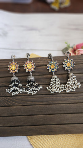 Maithri handpainted silver alike jhumka earrings