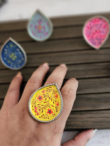 Handpainted teardrop adjustable ring