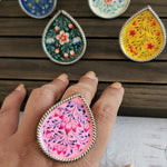 Handpainted teardrop adjustable ring