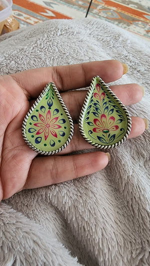 Handpainted silver alike stud earrings
