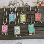 Handpainted silver alike pendant necklace