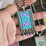 Handpainted silver alike pendant necklace