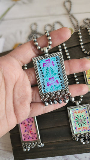 Handpainted silver alike pendant necklace