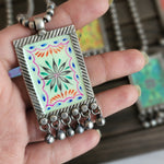 Handpainted silver alike pendant necklace