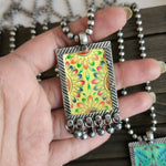 Handpainted silver alike pendant necklace