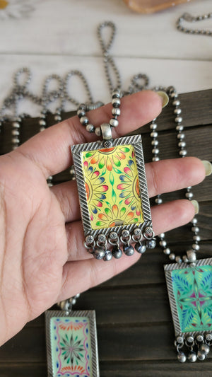 Handpainted silver alike pendant necklace