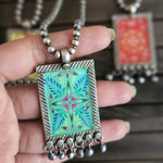 Handpainted silver alike pendant necklace