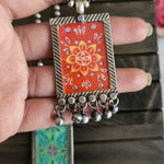 Handpainted silver alike pendant necklace
