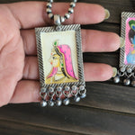 Handpainted silver alike pendant necklace