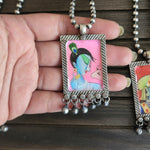 Handpainted silver alike pendant necklace