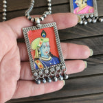 Handpainted silver alike pendant necklace