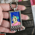 Handpainted silver alike pendant necklace
