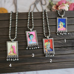 Handpainted silver alike pendant necklace