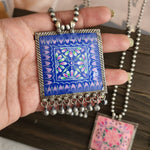 Handpainted silver alike pendant necklace