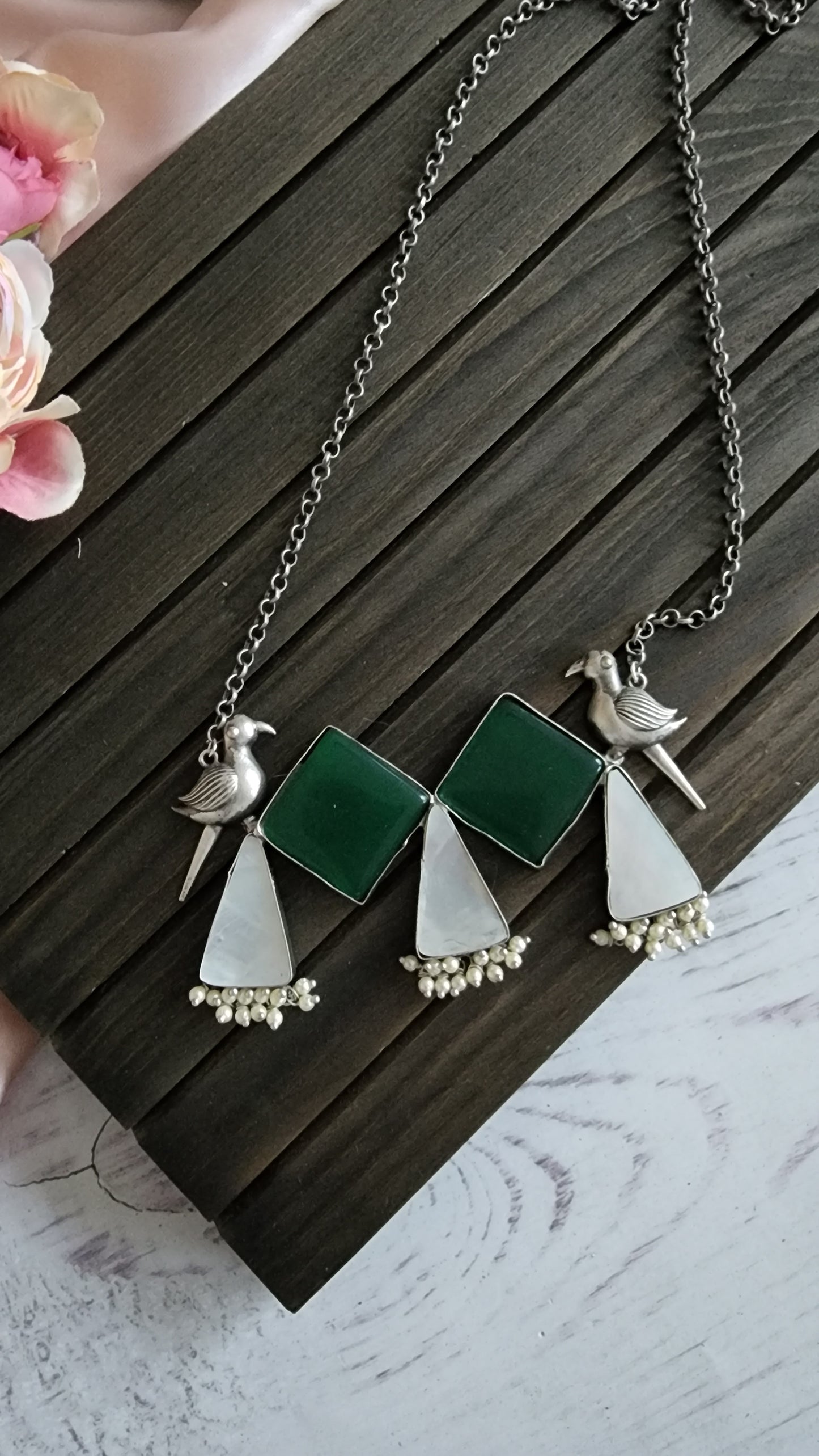 Ayla stone silver alike pendant necklace