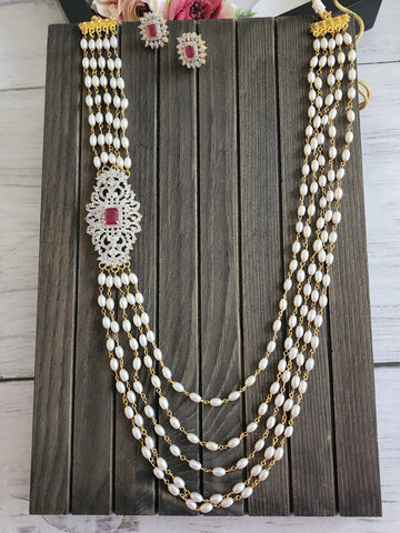 Gold plated Cz pearl layer necklace set