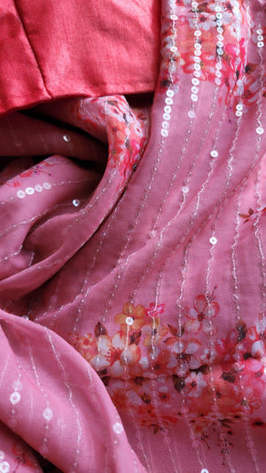 Pink georgette with sequin embroidery saree
