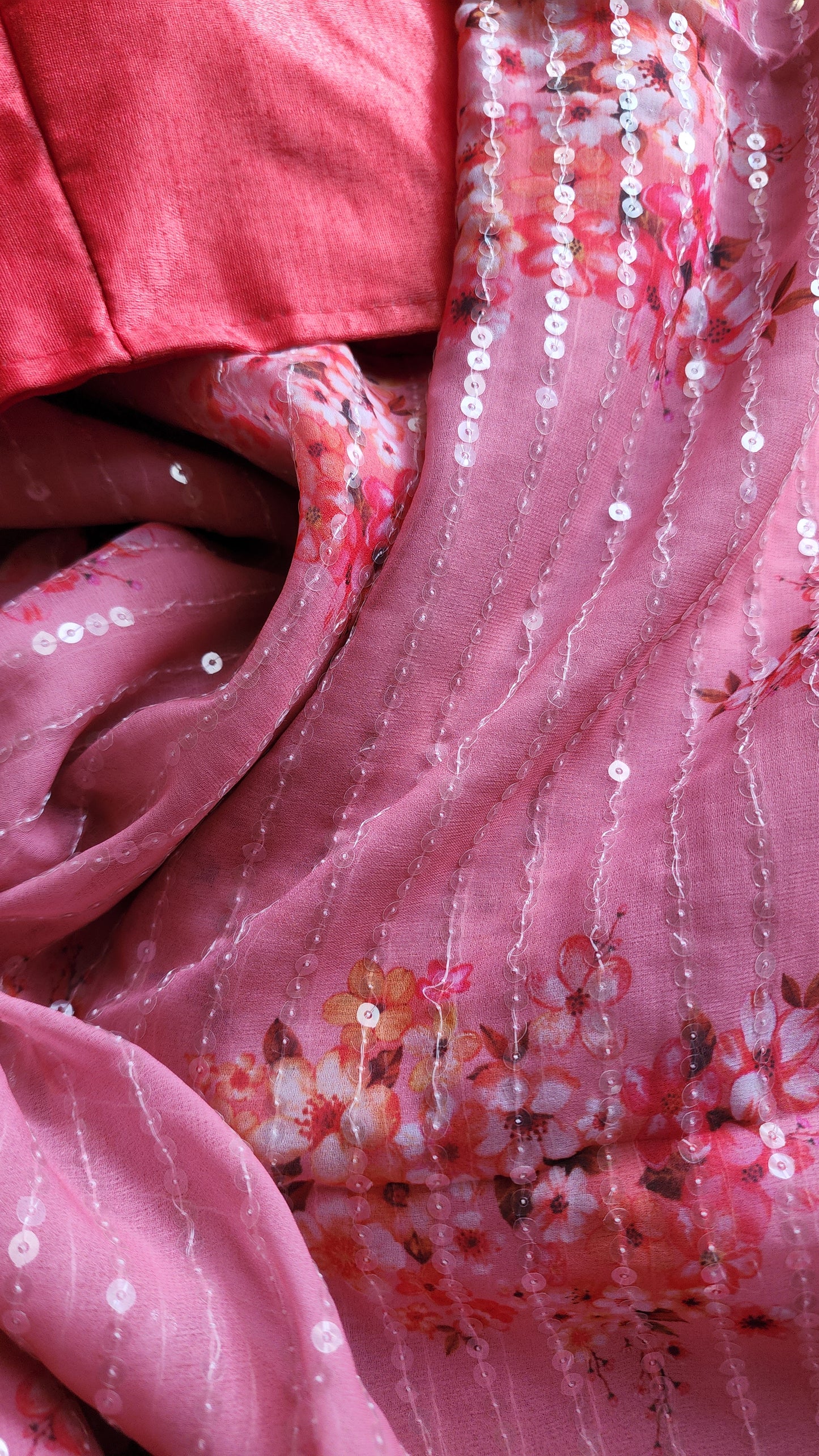 Pink georgette with sequin embroidery saree