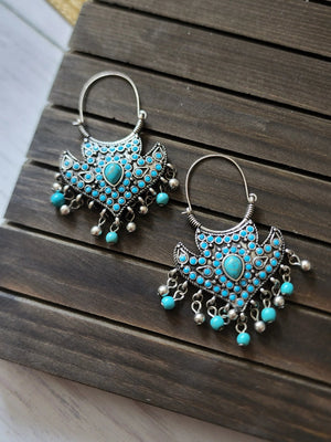 Turquoise Bohemian Afghani ethnic earrings