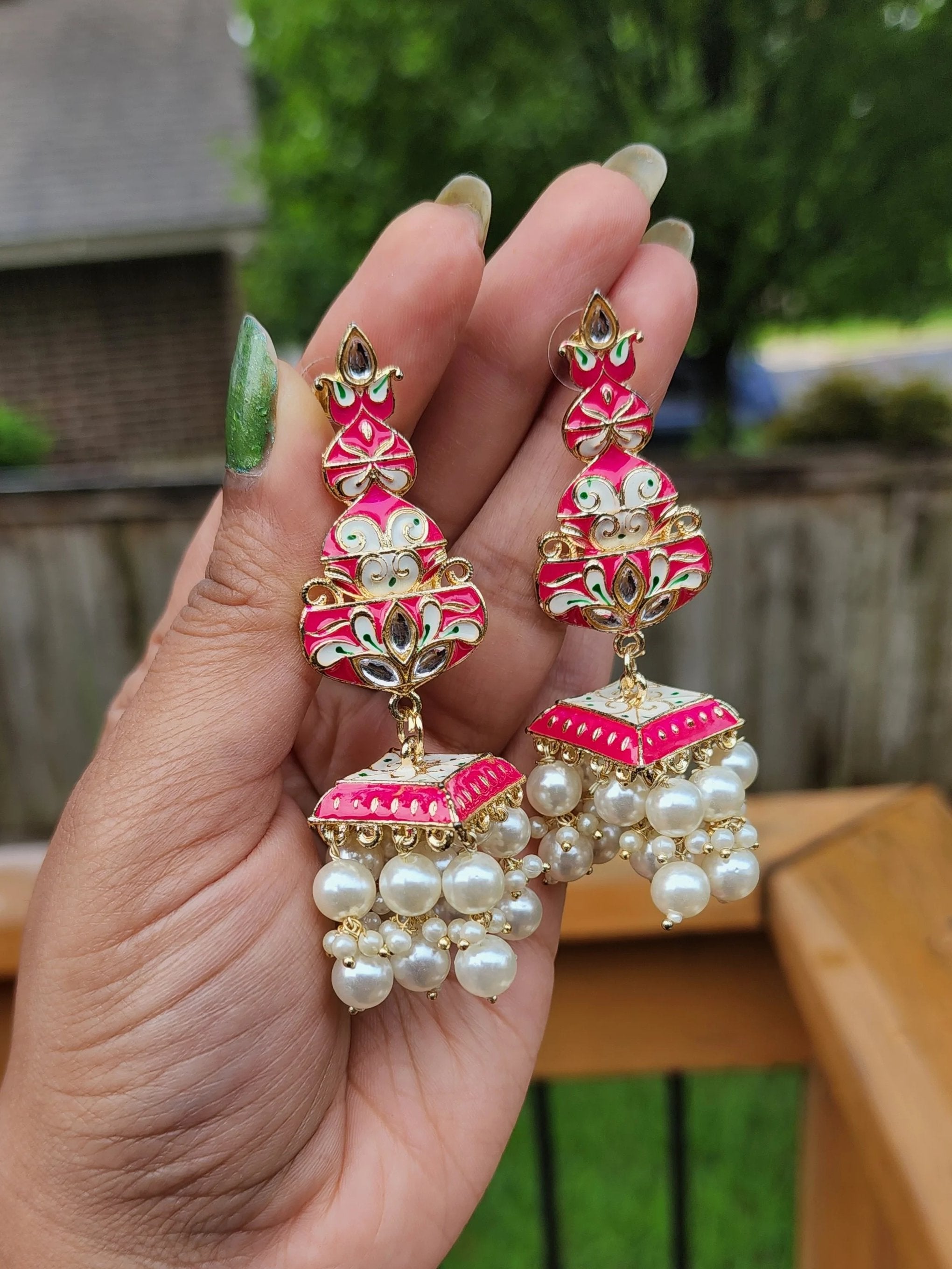 Meenakari handpainted jhumka earrings