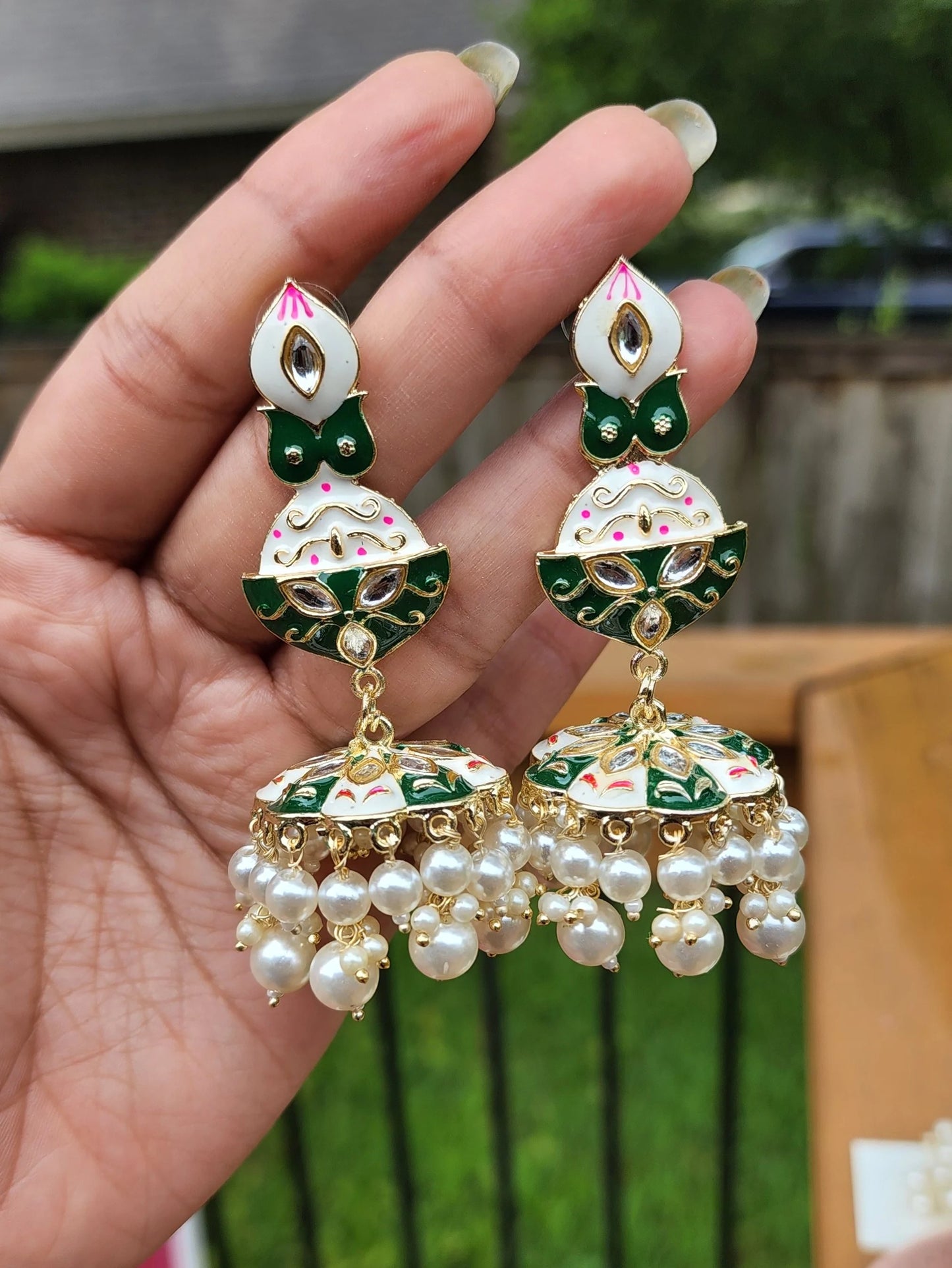 Meenakari handpainted jhumka earrings