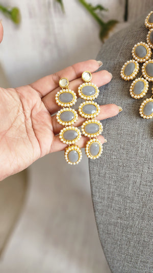 Grey Beaded statement necklace set