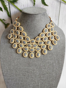Grey Beaded statement necklace set