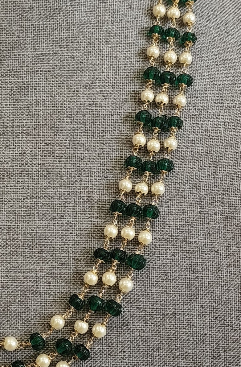 Green Beaded goldplated statement necklace