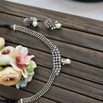 Simple Oxidized silvertone necklace set