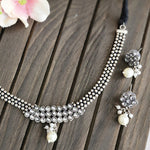 Simple Oxidized silvertone necklace set