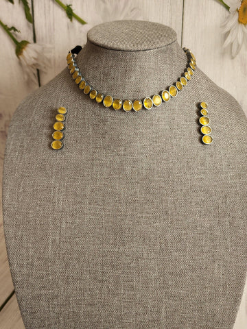Simple indowestern Silver alike necklace set