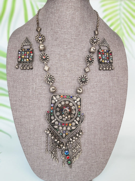 Statement black metal Oxidized necklace set