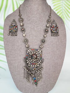 Statement black metal Oxidized necklace set