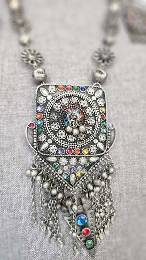 Statement black metal Oxidized necklace set