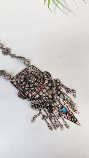 Statement black metal Oxidized necklace set