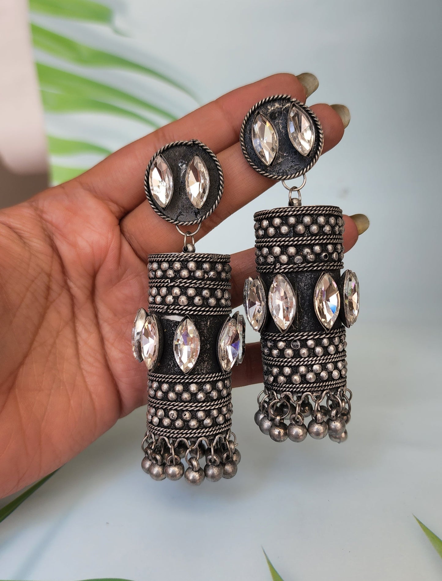 Black metal jhumkas earrings