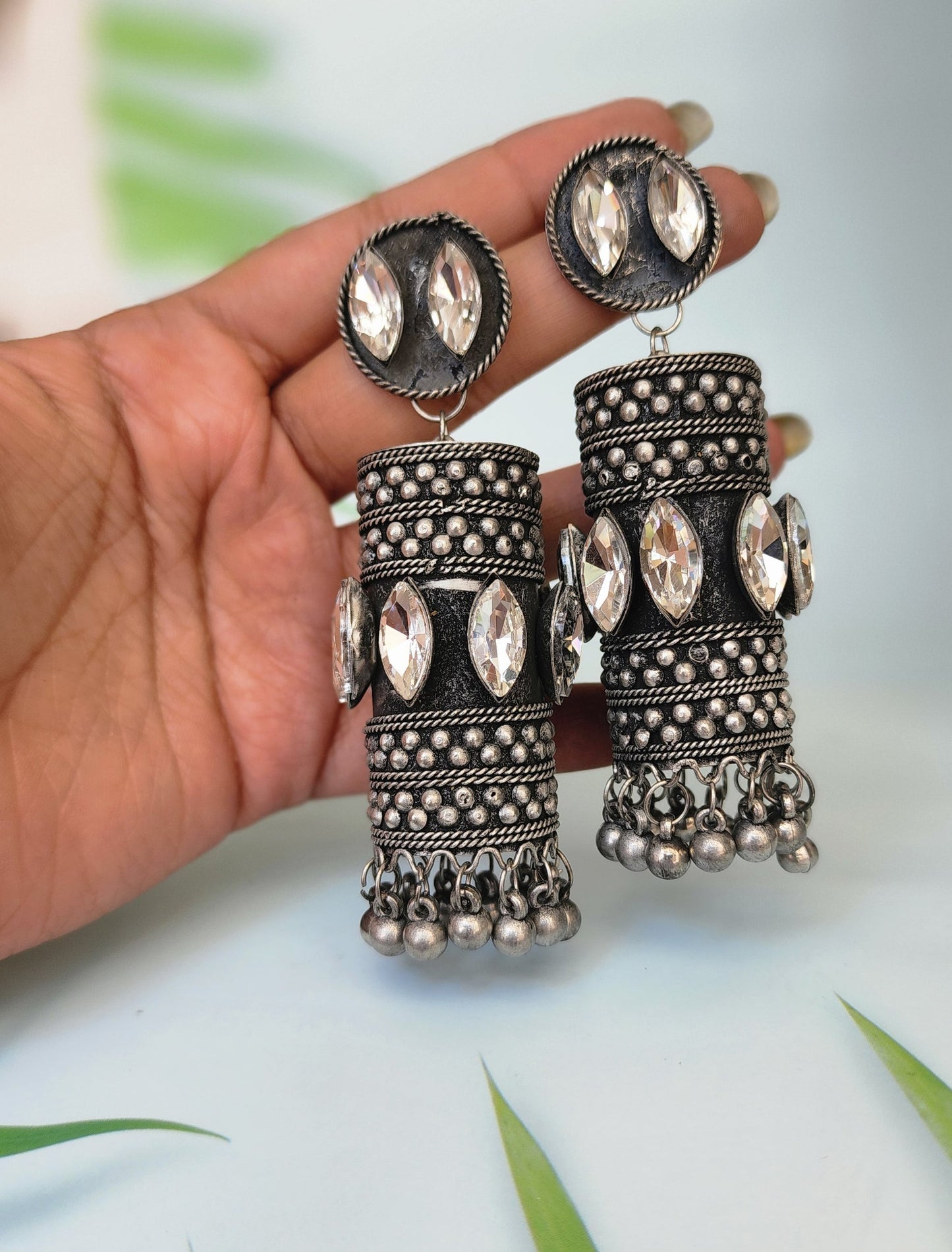 Black metal jhumkas earrings