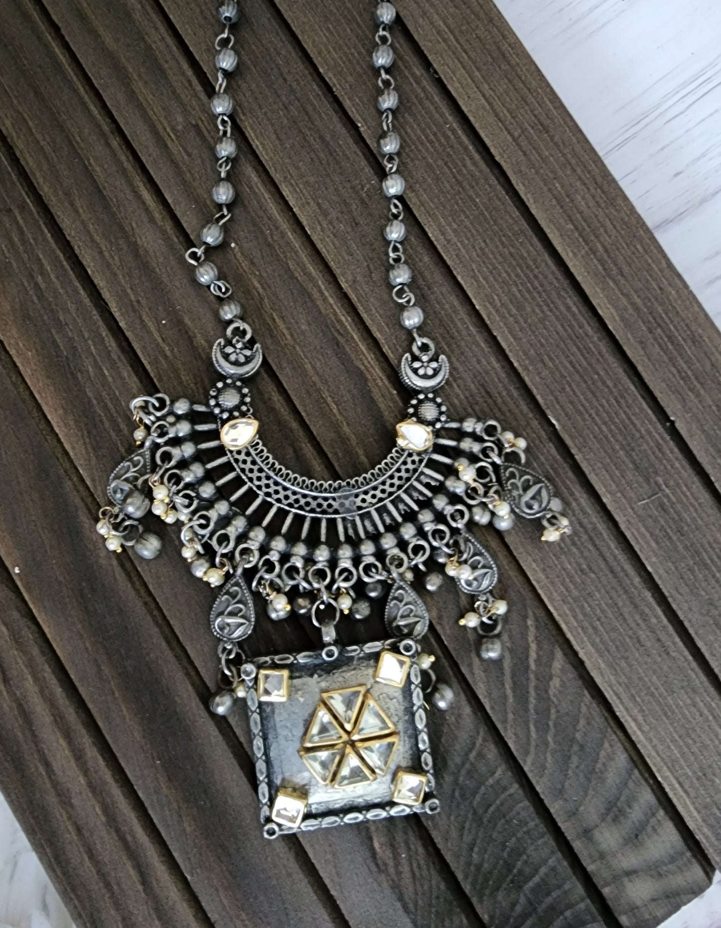 Statement black metal Oxidized necklace set
