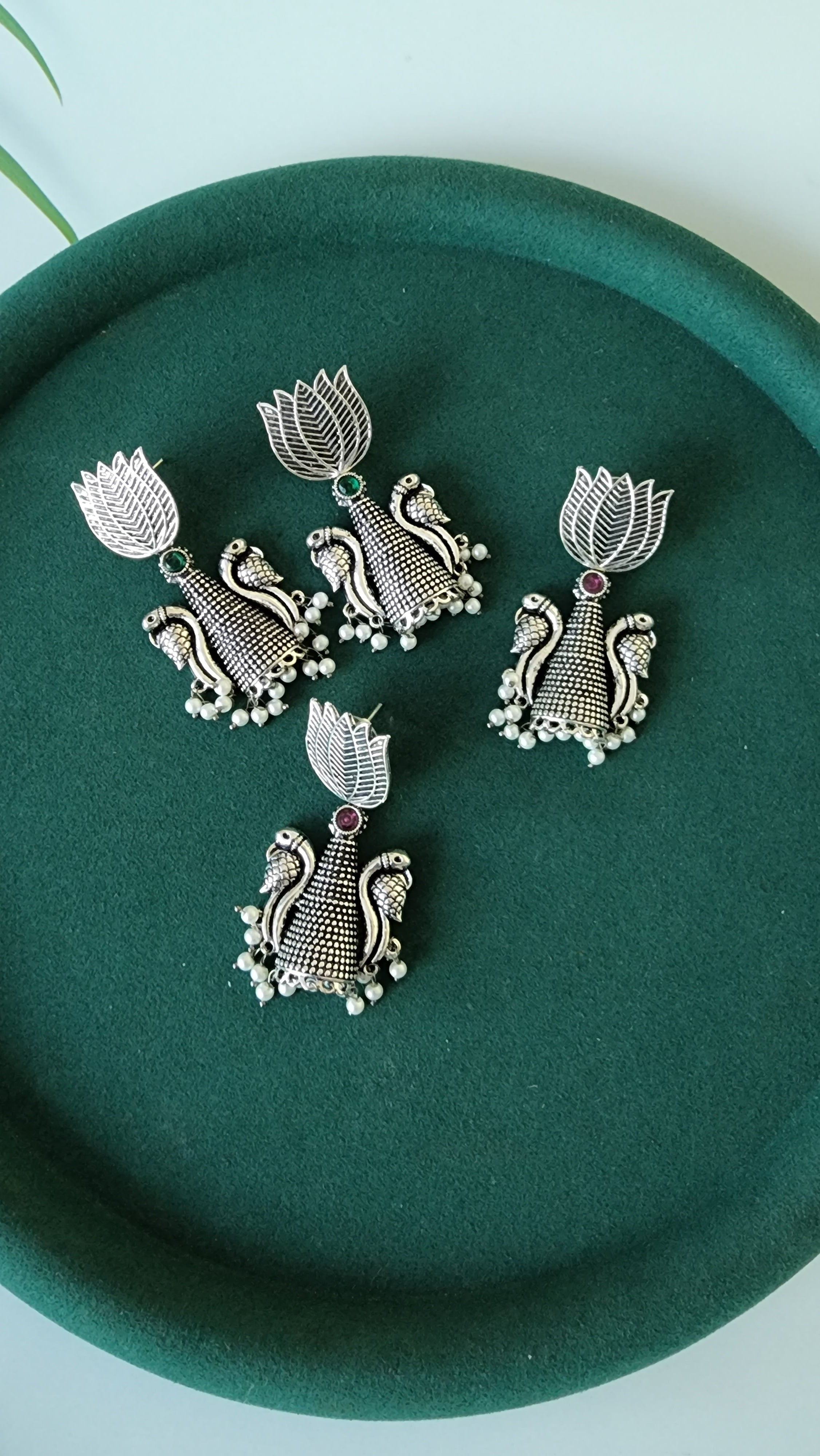 Lotus oxidized jhumka earrings