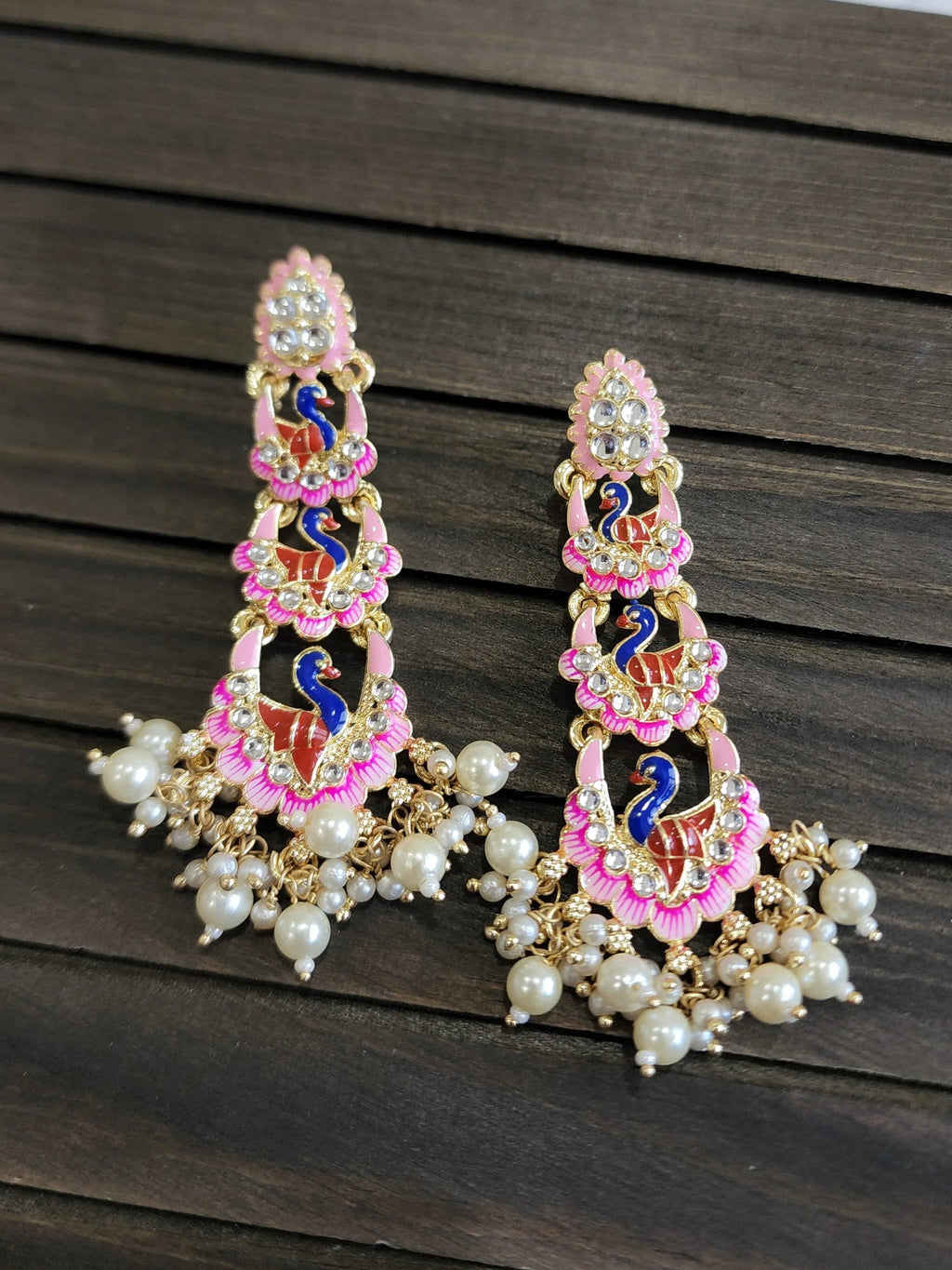 Meenakari handpainted chandbali earrings