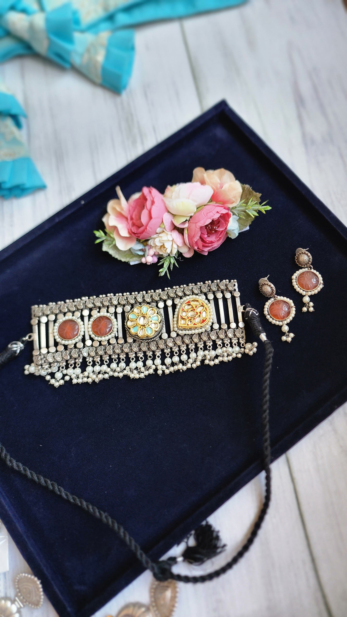 Anuhya fusion handmade Silver Alike choker Necklace