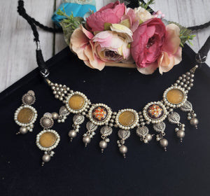 Anuhya fusion handmade Silver Alike choker Necklace