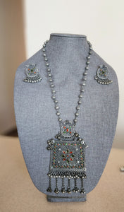 Simple black metal Oxidized necklace set