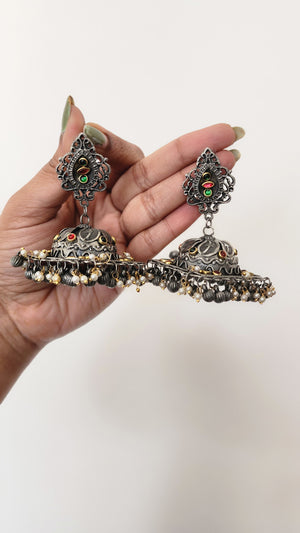 Black metal jhumkas earrings